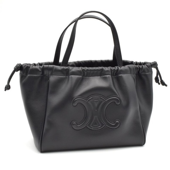 Celine Small Cabas Drawstring Cuir Triomphe Smooth Calfskin 2 Way Bag Black - Picture 1 of 5